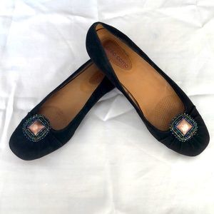 Corso Como Black Suede Leather Ballet Flats Shoes Beaded Sz 7M